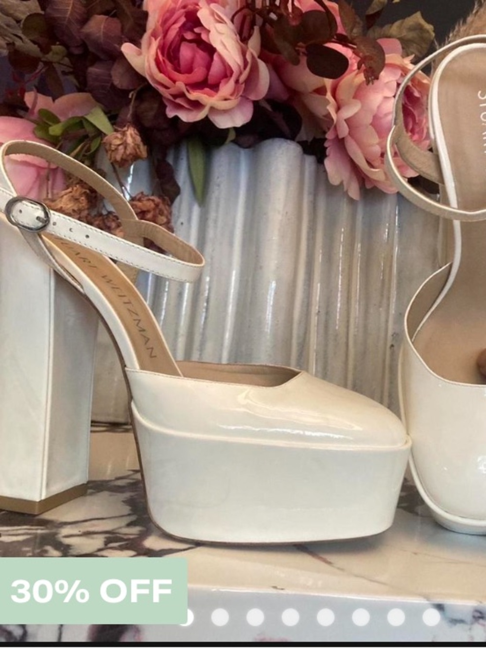 LIKE NEW Stuart Weitzman White Patent Leather platform heels 70’s janes 60s MOD